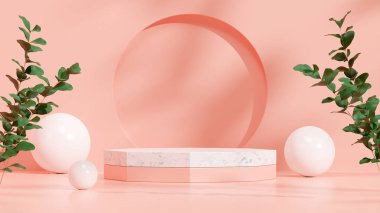 Ürün modelleme doğal arkaplanı için boş uzay podyumunun 3B görüntüleme görüntüsü