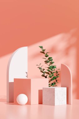 Ürün modelleme doğal arkaplanı için boş uzay podyumunun 3B görüntüleme görüntüsü