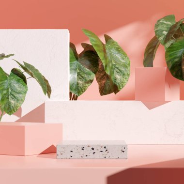 Ürün modelleme doğal arkaplanı için boş uzay podyumunun 3B görüntüleme görüntüsü