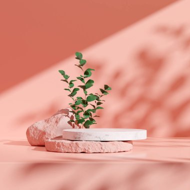 Ürün modelleme doğal arkaplanı için boş uzay podyumunun 3B görüntüleme görüntüsü