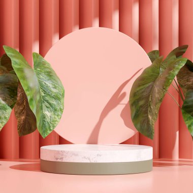 Ürün modelleme doğal arkaplanı için boş uzay podyumunun 3B görüntüleme görüntüsü