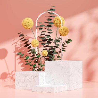 Ürün modelleme doğal arkaplanı için boş uzay podyumunun 3B görüntüleme görüntüsü