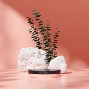 Ürün modelleme doğal arkaplanı için boş uzay podyumunun 3B görüntüleme görüntüsü