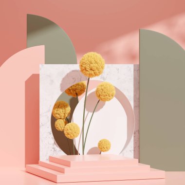 Ürün modelleme doğal arkaplanı için boş uzay podyumunun 3B görüntüleme görüntüsü