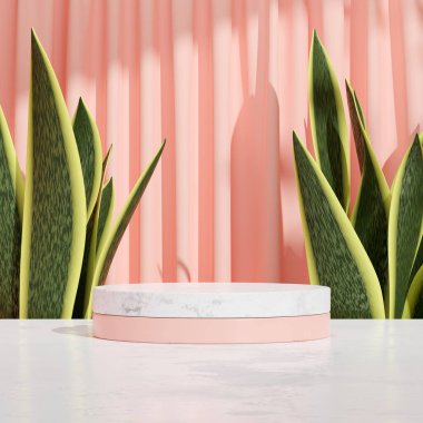 Ürün modelleme doğal arkaplanı için boş uzay podyumunun 3B görüntüleme görüntüsü