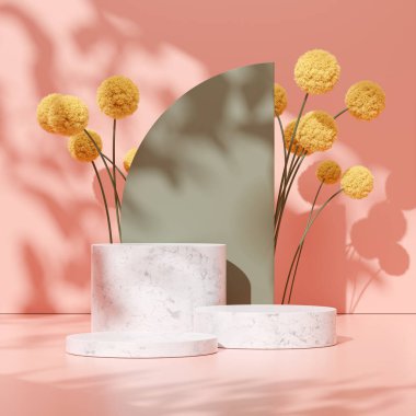 Ürün modelleme doğal arkaplanı için boş uzay podyumunun 3B görüntüleme görüntüsü