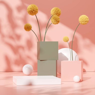 Ürün modelleme doğal arkaplanı için boş uzay podyumunun 3B görüntüleme görüntüsü