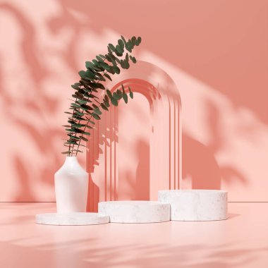 Ürün modelleme doğal arkaplanı için boş uzay podyumunun 3B görüntüleme görüntüsü