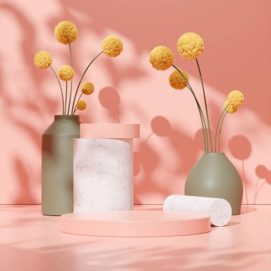 Ürün modelleme doğal arkaplanı için boş uzay podyumunun 3B görüntüleme görüntüsü