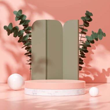 Ürün modelleme doğal arkaplanı için boş uzay podyumunun 3B görüntüleme görüntüsü