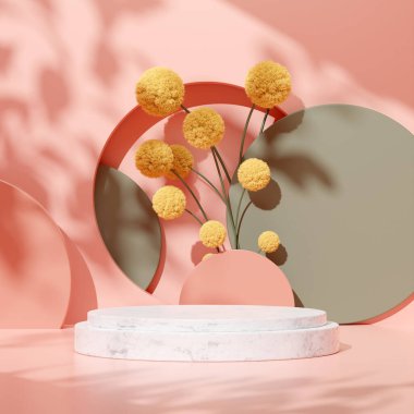 Ürün modelleme doğal arkaplanı için boş uzay podyumunun 3B görüntüleme görüntüsü