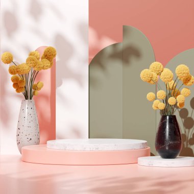 Ürün modelleme doğal arkaplanı için boş uzay podyumunun 3B görüntüleme görüntüsü