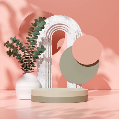 Ürün modelleme doğal arkaplanı için boş uzay podyumunun 3B görüntüleme görüntüsü