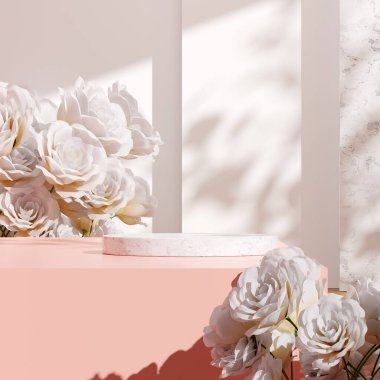 Ürün modelleme doğal arkaplanı için boş uzay podyumunun 3B görüntüleme görüntüsü