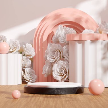 Ürün modelleme doğal arkaplanı için boş uzay podyumunun 3B görüntüleme görüntüsü