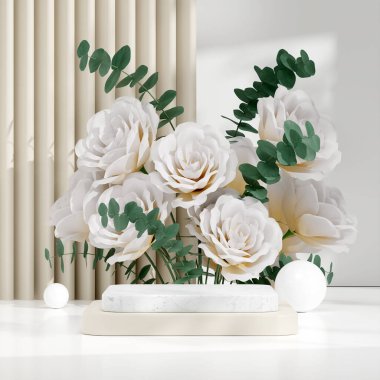 Ürün modelleme doğal arkaplanı için boş uzay podyumunun 3B görüntüleme görüntüsü