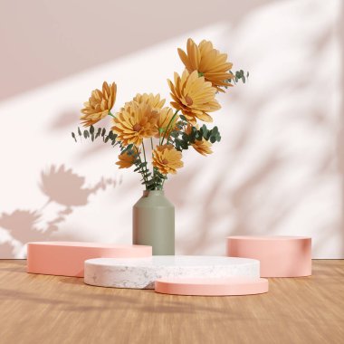 Ürün modelleme doğal arkaplanı için boş uzay podyumunun 3B görüntüleme görüntüsü