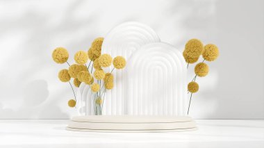 Ürün modelleme doğal arkaplanı için boş uzay podyumunun 3B görüntüleme görüntüsü