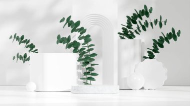 Ürün modelleme doğal arkaplanı için boş uzay podyumunun 3B görüntüleme görüntüsü