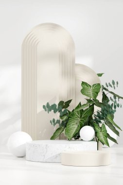 Ürün modelleme doğal arkaplanı için boş uzay podyumunun 3B görüntüleme görüntüsü