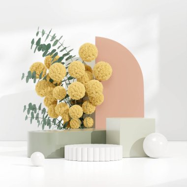 Ürün modelleme doğal arkaplanı için boş uzay podyumunun 3B görüntüleme görüntüsü