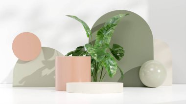 Ürün modelleme doğal arkaplanı için boş uzay podyumunun 3B görüntüleme görüntüsü