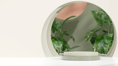 Ürün modelleme doğal arkaplanı için boş uzay podyumunun 3B görüntüleme görüntüsü