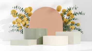 Ürün modelleme doğal arkaplanı için boş uzay podyumunun 3B görüntüleme görüntüsü