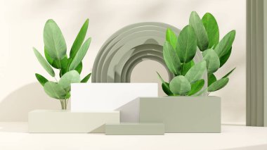 Ürün modelleme doğal arkaplanı için boş uzay podyumunun 3B görüntüleme görüntüsü