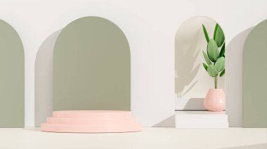 Ürün modelleme doğal arkaplanı için boş uzay podyumunun 3B görüntüleme görüntüsü