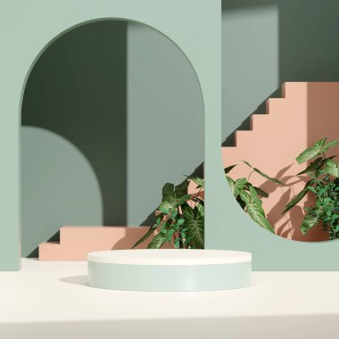 Ürün modelleme doğal arkaplanı için boş uzay podyumunun 3B görüntüleme görüntüsü
