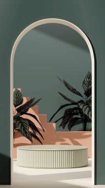 Ürün modelleme doğal arkaplanı için boş uzay podyumunun 3B görüntüleme görüntüsü