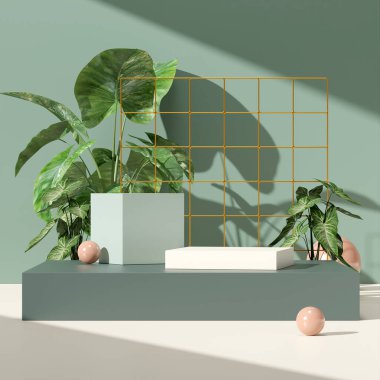 Ürün modelleme doğal arkaplanı için boş uzay podyumunun 3B görüntüleme görüntüsü