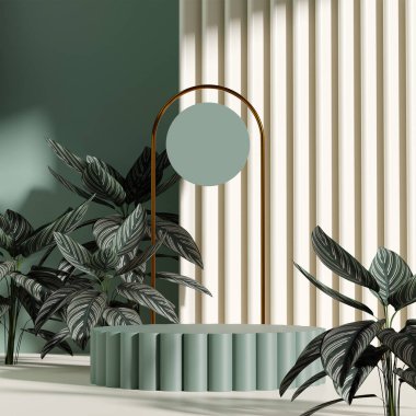 Ürün modelleme doğal arkaplanı için boş uzay podyumunun 3B görüntüleme görüntüsü