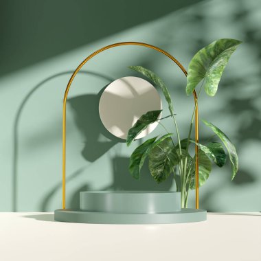 Ürün modelleme doğal arkaplanı için boş uzay podyumunun 3B görüntüleme görüntüsü