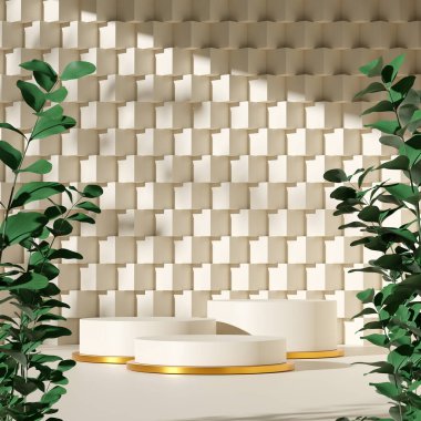 Ürün modelleme doğal arkaplanı için boş uzay podyumunun 3B görüntüleme görüntüsü