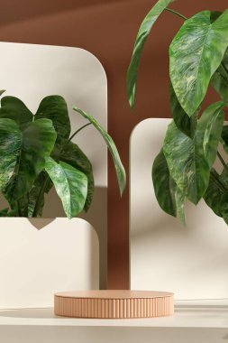 Ürün modelleme doğal arkaplanı için boş uzay podyumunun 3B görüntüleme görüntüsü