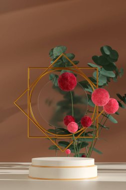 Ürün modelleme doğal arkaplanı için boş uzay podyumunun 3B görüntüleme görüntüsü