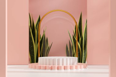 Ürün modelleme doğal arkaplanı için boş uzay podyumunun 3B görüntüleme görüntüsü