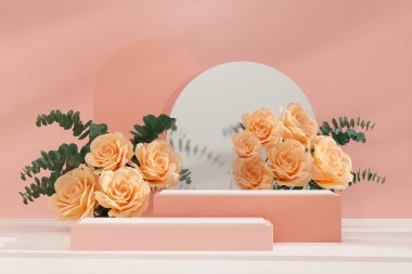 Ürün modelleme doğal arkaplanı için boş uzay podyumunun 3B görüntüleme görüntüsü