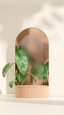 Ürün modelleme doğal arkaplanı için boş uzay podyumunun 3B görüntüleme görüntüsü