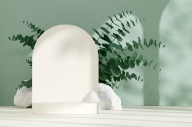 Ürün modelleme doğal arkaplanı için boş uzay podyumunun 3B görüntüleme görüntüsü