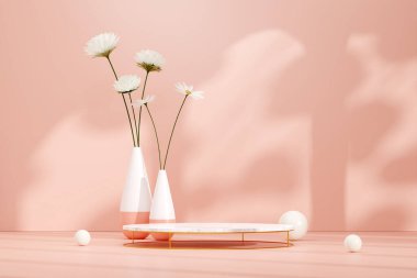 Ürün modelleme doğal arkaplanı için boş uzay podyumunun 3B görüntüleme görüntüsü