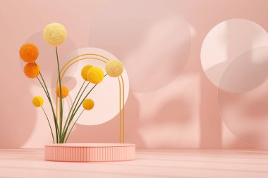 Ürün modelleme doğal arkaplanı için boş uzay podyumunun 3B görüntüleme görüntüsü