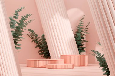 Ürün modelleme doğal arkaplanı için boş uzay podyumunun 3B görüntüleme görüntüsü