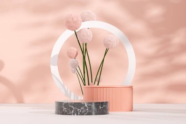 Ürün modelleme doğal arkaplanı için boş uzay podyumunun 3B görüntüleme görüntüsü