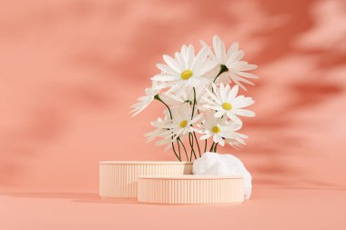 Ürün modelleme doğal arkaplanı için boş uzay podyumunun 3B görüntüleme görüntüsü