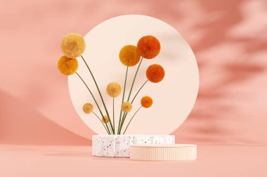 Ürün modelleme doğal arkaplanı için boş uzay podyumunun 3B görüntüleme görüntüsü