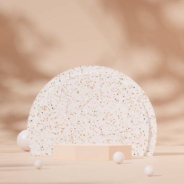 3D rendering template empty podium in square with terrazzo texture and light brown background