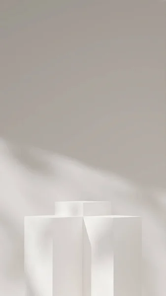 Image Rendering Mockup White Podium Portrait Template Sun Shadow Background — Fotografia de Stock